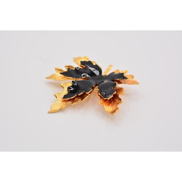 Vintage Maple Leaf Pin Brooch Black Enamel Shiny Gold Tone Autumn 1990s BinAH - Picture 9 of 12